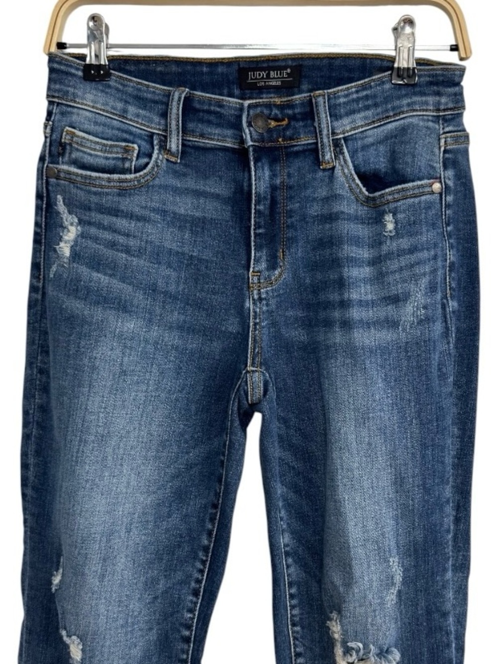 Judy Blue Distressed Slim Straight Jeans Women’s Size 5/ 27 Mid Rise Denim - Picture 2 of 10